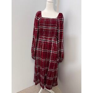 Lane Bryant Plaid 14/16 Dress Long Sleeve Square Neck Flannel Milkmaid Holiday